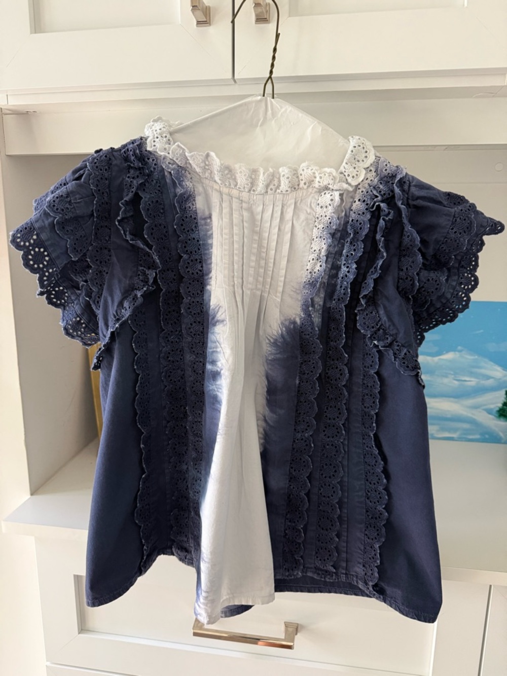 Sea New York Navy and White Eyelet-Trim Blouse